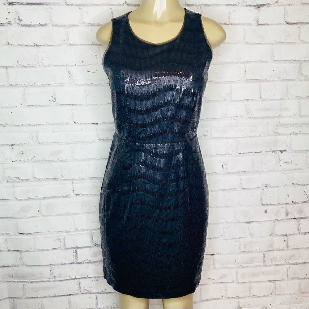 BCBGMaxazria Black NERA Sequins Open Back Dress